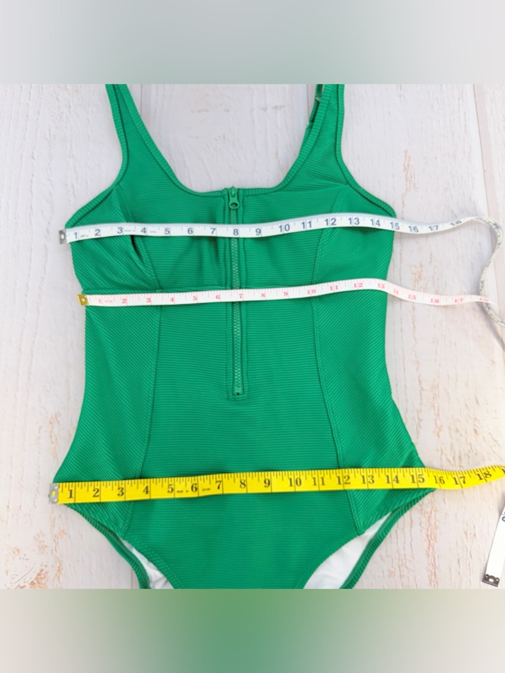 Cupshe Green Ribbed One Piece Swimsuit Size‎ L NWT Zip Front - Picture 13 of 17